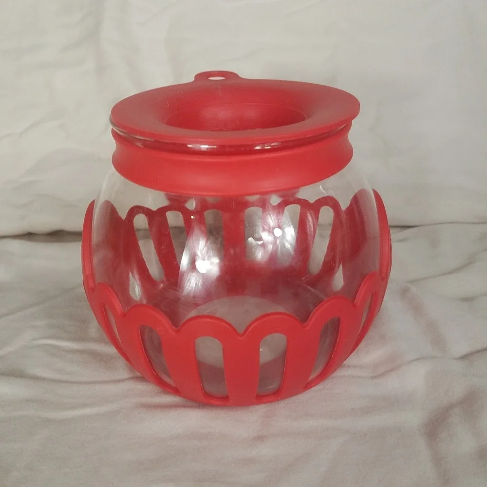 Micro-Pop Microwave Popcorn Popper 1.5 Quart Red Excellent‎ Glass Silicone Lid